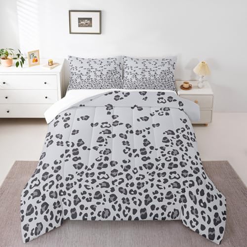 Image of Leopard Print Comforter Africa Cheetah Print Comforter Set Pearl Leopard Fur Bedding Set for Boys Girls Kids Teens Bedroom Decor Grey Animal Skin Duvet Set Twin Size With 1 Pillow Case Quilt Set