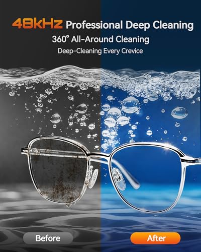 Image of BYASKZIV Ultrasonic Jewelry Cleaner, 48KHz Ultrasonic Cleaner Machine with 20oz 304 Stainless Steel Tank, Dual Modes & LED Display - for Jewelry, Eyeglasses, Watches, Dentures, Retainers & More-Black