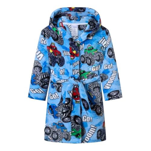 SRVNFBKT Boys Girls Robe Soft Fleece Bathrobe for Kids Car 5-6Y