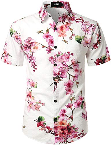 JOGAL Men's Flower Casual Button Down Short Sleeve Hawaiian Shirt2