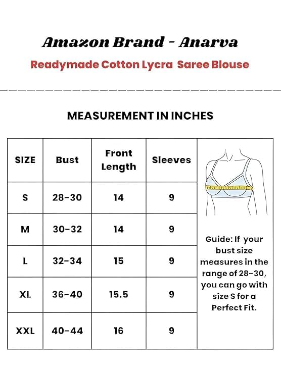 Image of Amazon Brand - Anarva Round Neck Dobby Cotton Lycra Stretchable Elbow Half Sleeve Readymade Saree Blouse for Women Stylish