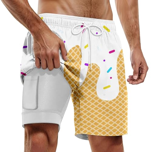 Bañador para hombre con compresión 2 en 1, transpirable, de secado rápido, elástico, ajustable, pantalones cortos de surf, Blanco, XL