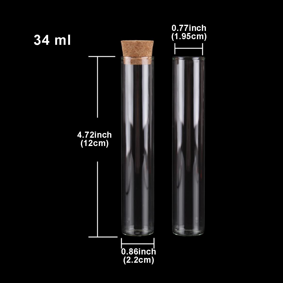 Szklane probówki z pokrywkami, Opakowanie 60 przezroczystych szklanych probówek z korkiem 22 mm x 120 mm, 34 ml do prac rękodzielniczych