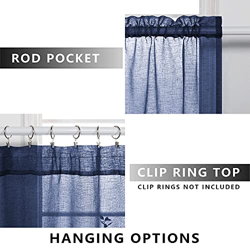 Image of KOUFALL Short Curtains for Bathroom Window,Sheer Cafe Curtains for Kitchen 36 Inch Length,Navy Blue