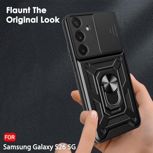 Image of TheGiftKart Back Cover Case for Samsung Galaxy S26 5G | Armor Bumper Case with Sliding Camera Cover, Kickstand & Ring Holder | 360 Degree Protection Back Cover for Samsung S26 (PC & TPU, Black)
