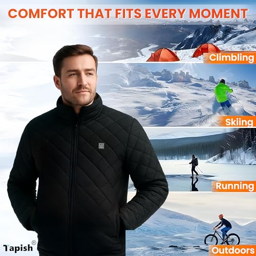 Image of Tapish USB Powered Heated Jacket for Men & Women| ISO :9001 Certified | 5 Heating Pads, 3 Heat Levels (25C-45C) | Infrared Quilted Winter Jacket, Lightweight, 1-Year Warranty (Size M-XL)