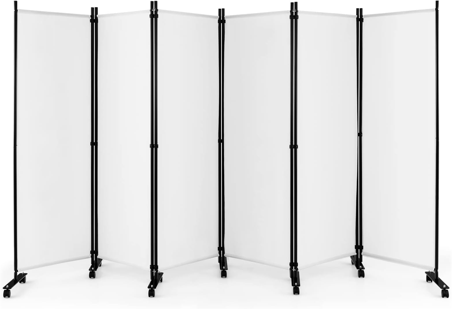 LDAILY 6 Panel Room Divider, 5.6Ft Tall Folding Privacy Screen with Wheels, Portable Freestanding Wear-Resistant Fabric Partition, Wall Divider for Room Separation, Office, Studio (White, 6-Panel)