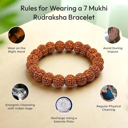 Image of 7 Mukhi Rudraksha Bracelet for Man & Women with Spiritual Healing Beads | Spiritual & Astrology Healing Gifting Bracelet for Men | Wrist Mala for Yoga, Meditation, Peace, Focus & Positive Energy