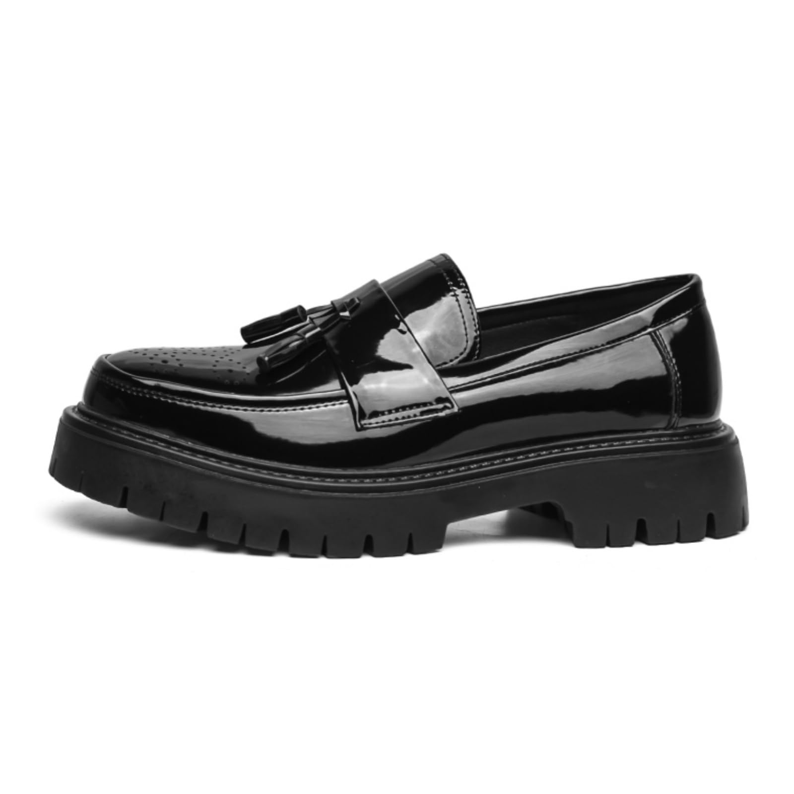 Scarpe Eleganti Uomo con Plateau Mocassini Brogue Pelle Verniciata | Moda Nappe Classiche Business Casual Punta Arrotondata Scarpe Eleganti Slip-On Per Feste Di Matrimonio