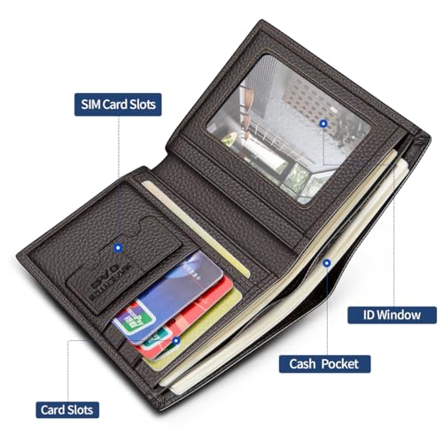 LAORENTOU Wallet for Men Genuine Leather Bifold Stylish Wallet with ID Window Credit Card Holder (dark brown)3