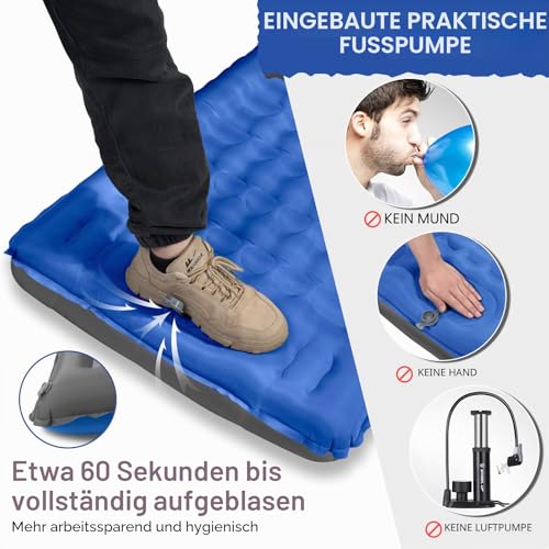 Isomatte Camping, 12CM Verdicktes Aufblasbare Matratze Kleines Packmaß, Wasserdicht Luftmatratze Outdoor mit Fußpressepumpe und Kissen… – Ansicht 5