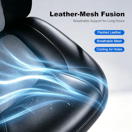 Image of Gaming Office Chair, PU & Mesh Design Computer Desk Chair, Wide Seat Big and Tall Swivel Office Chair, 400 LBS Weight Capacity Metal Base for Home Office Gaming