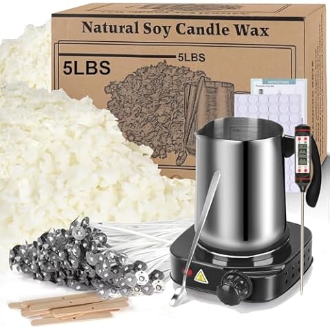 Soy Wax Candle Making Kit Supplies With Wax Melter, Natural Candle Wax For Candle Making, DIY Art&Crafts Kit for Adults,Beginner, Including 5lbs Soy Wax Flakes, Electric Stove,Candle Wick,Melting Pot Cover