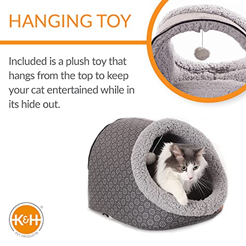 K&H Pet Products Thermo-Pet Cave Heated Cat Bed - Gray/Geo Flower 17 X 15 X 13 Inches #TOP3