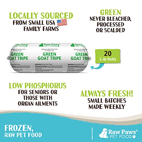 Raw Paws Signature Pet Food for Dogs & Cats – Green Goat Tripe, 1-lb Rolls (20 Pack) – Fresh Pet Food Made in USA – Natural Dog Food Rolls – Raw Frozen Dog Food – Green Goat Tripe for Dogs & Cats Raw Paws Signature Pet Food for Dogs & Cats – Green Goat Tripe, 1-lb Rolls (20 Pack) – Fresh Pet Food Made in USA – Natural Dog Food Rolls – Raw Frozen Dog Food – Green Goat Tripe for Dogs & Cats