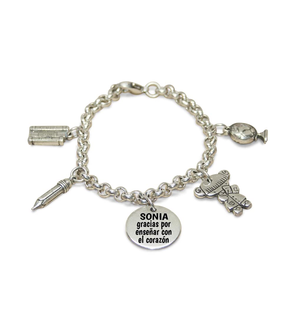 Pulsera charms PROFE. Pulsera de eslabones especial profesoras. Regalos para profesores. Ideal para regalar en fin de curso. Regalos personalizados y originales para profes.