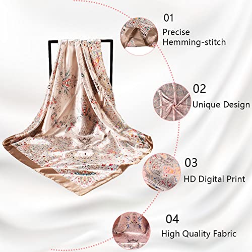 Upeilxd 4Pcs Silk Head Scarves For Women Satin Hair Scarf 35”Large Square Bandana Silk Like Neck Scarf Shawl Sleeping Headscarf(Blue/Black/Purple/Khaki) #TOP3
