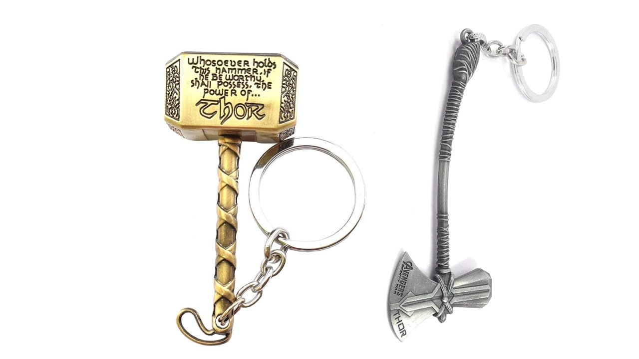 Thor Hammer/Stormbreaker/Axe Design Keys chain AND Doctor Strange Eye/Rotating Eye Designs KeyChain, Combo Key Chains, Multicolor, Cars Bikes Keyrings-image-9