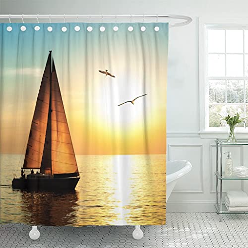 lovedomi Juego Cortinas para Cortina Ducha Ganchos Tema náutico Dibujo en Acuarela Azul niña sellando Ballena en el océano luz Luna Llena Cielo Extra Largo 72 "x 72" baño Decorativo