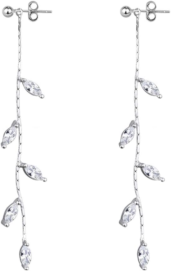 Solid 925 Sterling Silver Droplet Dangle Earrings Chain for Women Teens Olive Leaf Wedding Dangle Earrings Bridal Earrings