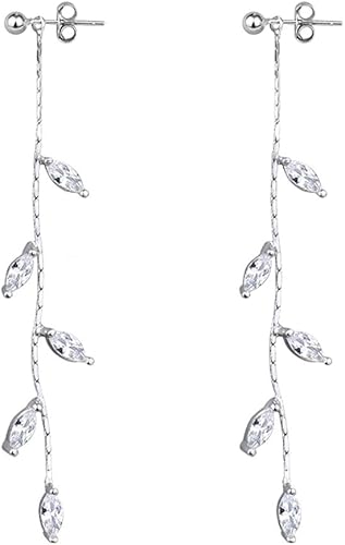 SLUYNZ Solid 925 Sterling Silver Droplet Dangle Earrings Chain for Women Teens Olive Leaf Wedding Dangle Earrings Bridal Earrings