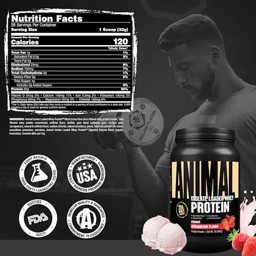 Image of Animal Whey Isolate Protein Powder, 25G High Protein | Strawberry 2LB