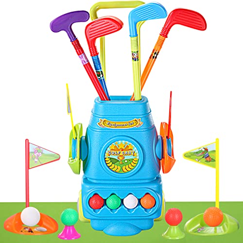 Image of JOYIN Kids Golf Club Set with Mat, 6 Golf Sticks, 2 Practice Holes and 8 Balls, Toddler Golf Toy, Golf Suitcase Game Play Set & Sports Toys Gift for Boys Girls 3 4 5 6 Year Old