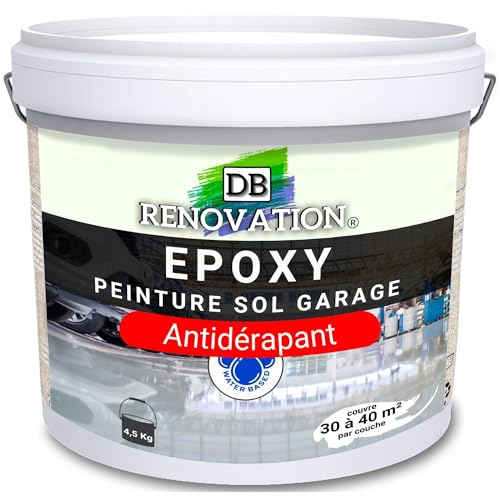 DB Rénovation Kit Antidérapant Peinture Résine Epoxy sol béton + Sable de quartz - Gris 5KG pour Garage - Trafic intense