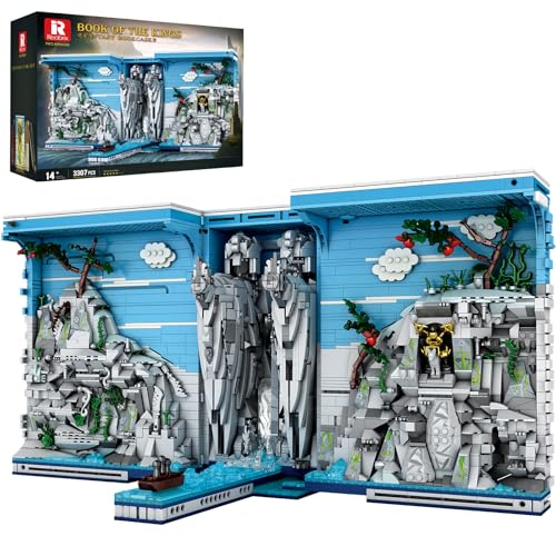 Reobrix Book Nook Kit Mittelalter mit LED-Licht Books of the Kings Film Klemmbausteine Sets 66039 Buchstütze 3-in-1 Klappbares Fantasy Bücherhaus Bücherregal für Erwachsene ab 14+ (3307 Teile)