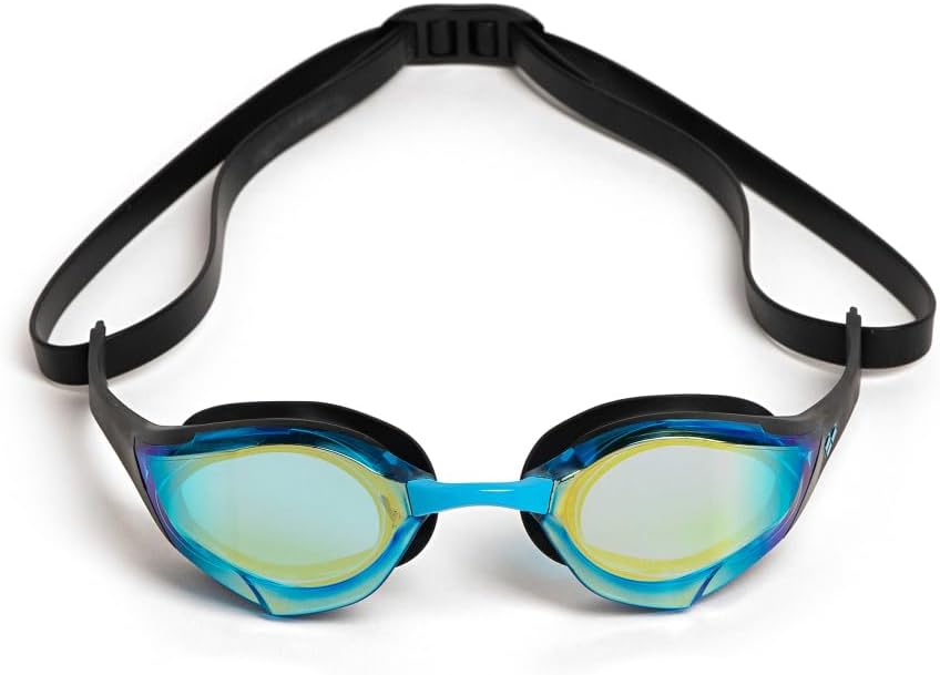 Unisex Cobra Edge Swipe Anti-Fog Racing Swim Goggles Men and Women Polycarbonate Mirror Lens Small Fit, Aqua/Black