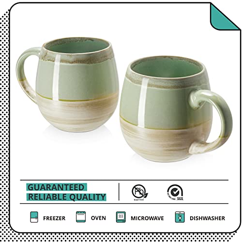Lifver 21 Oz Large Ceramic Coffee Mug, Stoneware Coffee Mugs Set Of 2, Big Tea Cup For Office And Home, Big Latte Mugs For Coffee, Tea, Dishwasher And Microwave Safe, Green #TOP5