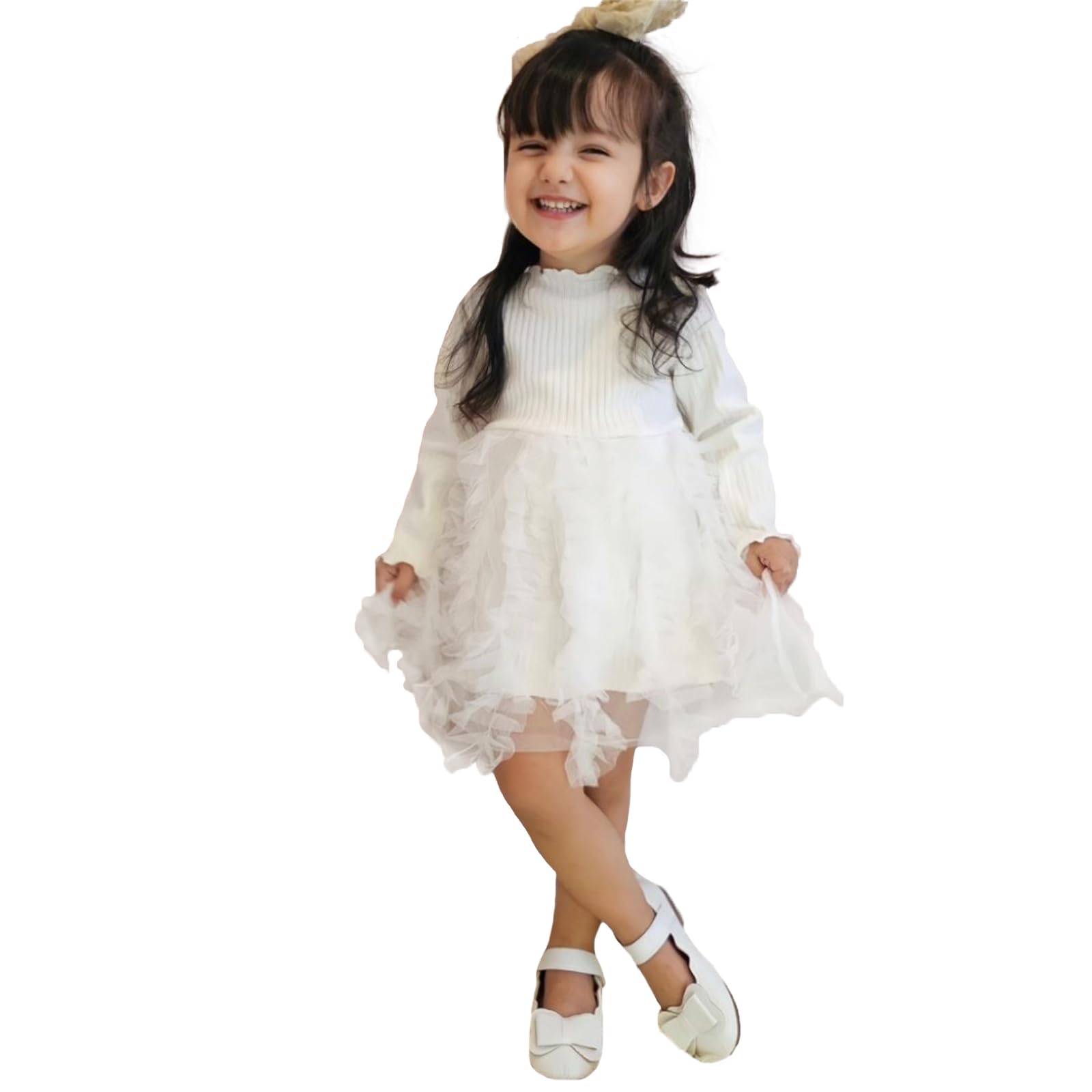Miipat Baby Mädchen Kleid Langarm Tüll Mädchen Prinzessin Kleid Herbst Winter Kleinkind Strick Gerippte Pullover Kleider