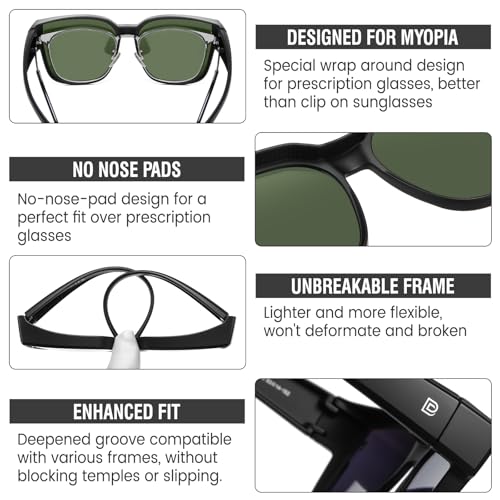 Image of DUCO Fit Over Sunglasses for Men Women Wear Over Glasses Retro Wrap Around Polarized Sun Glasses UV400 Protection DC8981