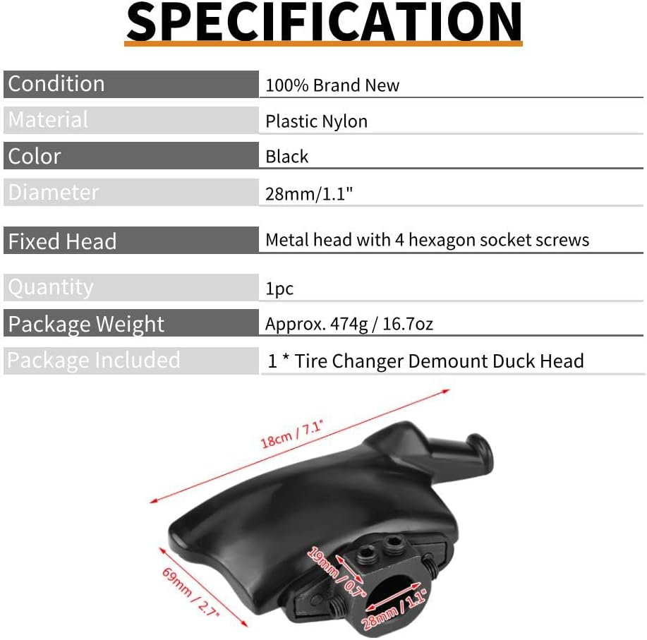 1Pc Black Tire Changer Demount Duck Head Tire Replacement Duckhead Machine Changer Parts Duck Head 28mm