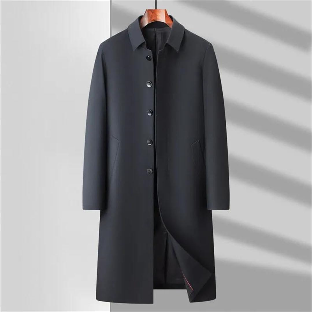 Uomini Tinta unita Risvolto Trenchcoat Pulsante Con Tasche Cappotto Affari Casual Trench Capispalla