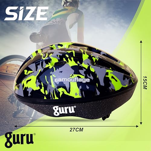 Image of GURU Cycling Helmet, Light Weight with Superior Ventilation, Helmet for Mountain, Road Bike & Skating Helmet with Premium Black EPS Foam Lining, Ideal for Adults and Kids