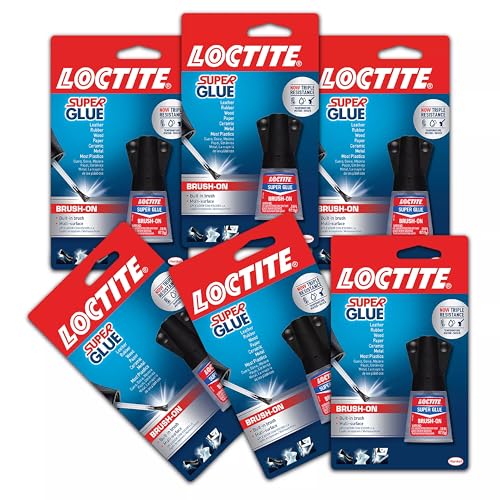 Loctite Super Glue Brush On Bottle, Clear, 0.18 fl oz Bottle, 6 Pack - Superglue for Plastic, Wood, Metal, Crafts & Repair, Cyanoacrylate Adhesive Instant Glue, Quick Dry