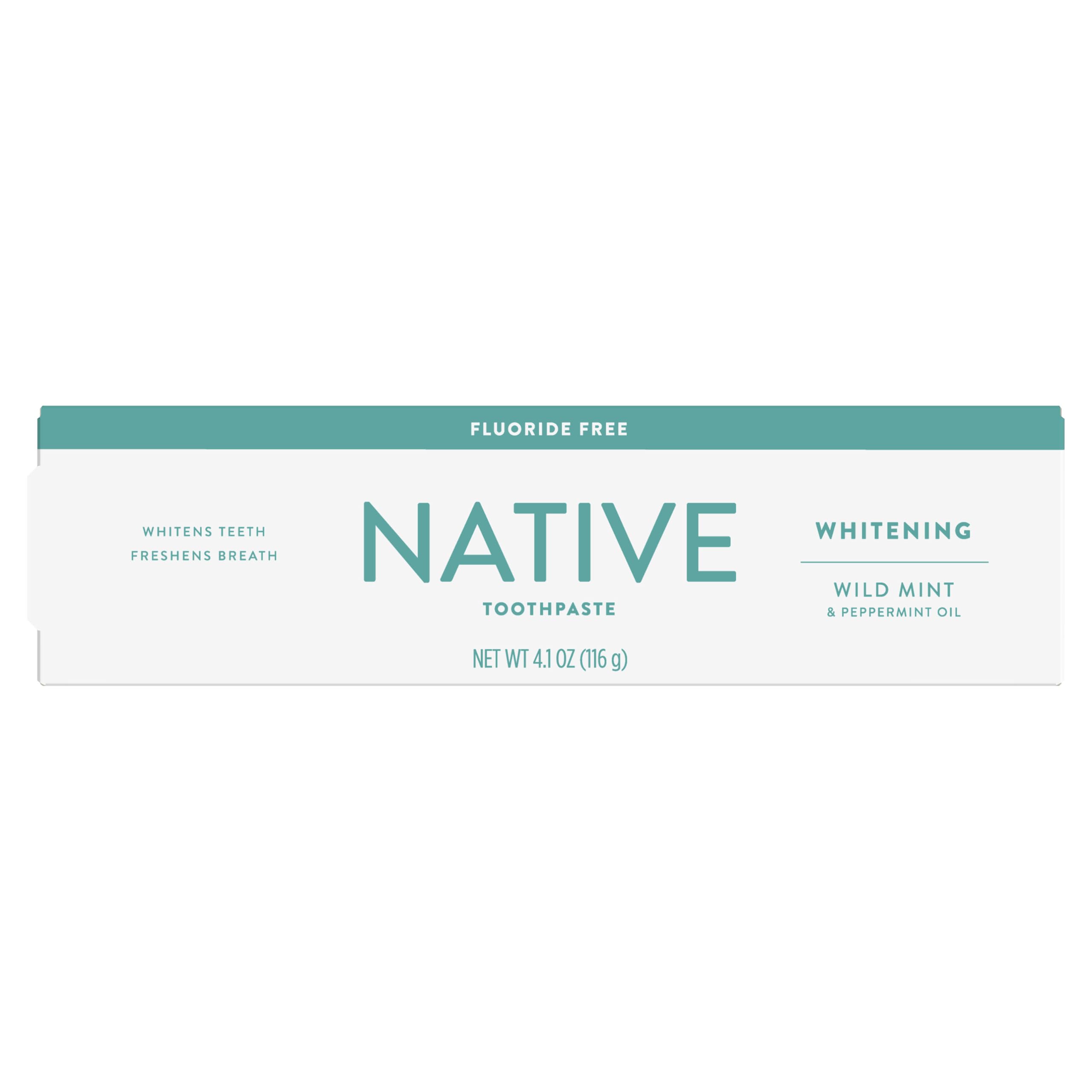 Native Fluoride Free Toothpaste, Whitening - for Adult, Kids 2+ Oral Care - Wild Mint & Peppermint Oil Flavor, 4.1oz (Pack of 3)