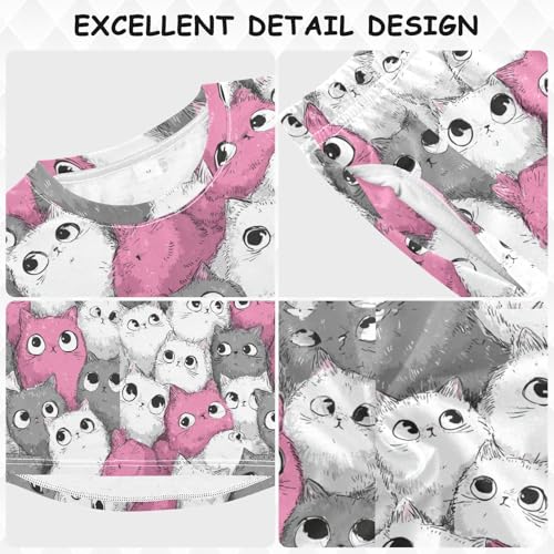 Long Sleeve Pajama Set for Girls Boys Kids,Cute Cats Kawaii Comfy Nightwear Soft Loungewear,Family Matching PJs Underwear Set 4T3