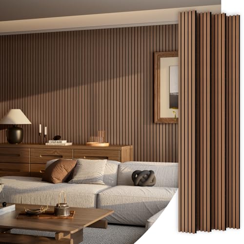 Wood Slat Acoustic Panels, 4 Pack 94" x 8"(21ft²) Wood Wall Panels, Soundproof Wood Slat Panel, 3D Fluted Sound Absorbing Paneling for Wall Decor, Living Room, Bedroom, Walnut