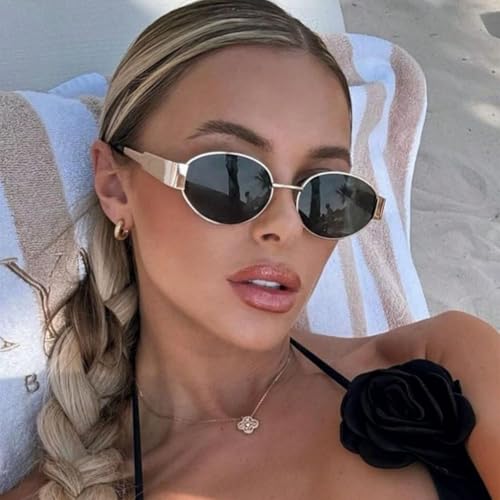 Retro Oval Sunglasses for Women Men - Trendy Polarized Sun Glasses Classic Metal Frame Shades2