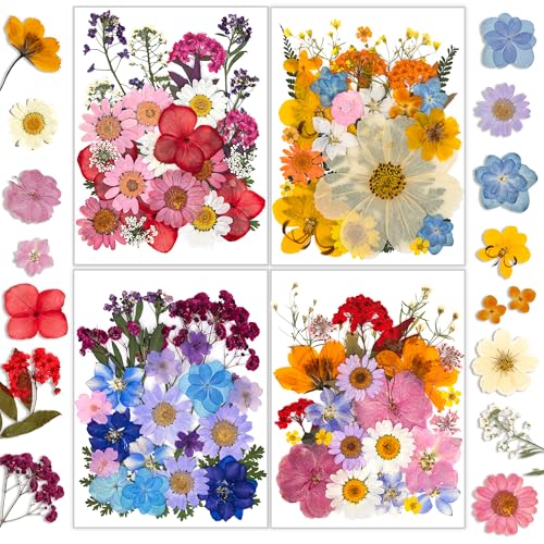 Image of Dried Flowers, Resiners 100Pcs Pressed Flowers for Craft Real Natural Dried Flowers Dry Leaves Kit for DIY Making Crafts Resin Soap Candle Scrapbook Supplies Card Making Jewelry