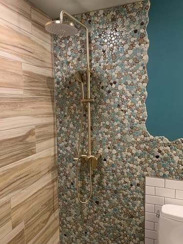 Hominter PPT009-S Pebble Porcelain Tile Turquoise Green Cream And Coffee Mosaic Waterproof Ceramic Tiles Flooring For Kitchen Bath Backsplash Pool Tile Shower Floor & Wall thumb #6