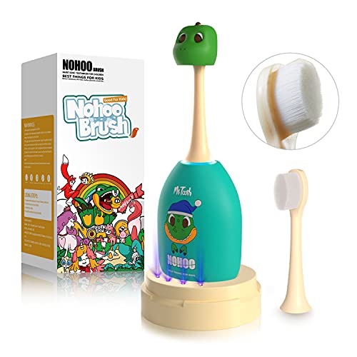 NOHOO Kids Electric Toothbrush, Wireless Rechargeable Ultrasonic Electric Toothbrush, Automatic Toothbrush for Toddler, IPX7 Waterproof, 3 Modes, Animal Cover Design for 2-12 Years Children