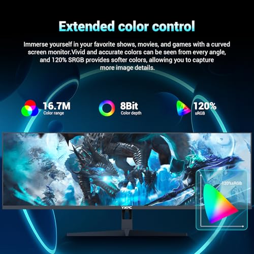 Image of 49 inch inch Curved Ultrawide Gaming Monitor DQHD 5120x1440 165Hz 32:9 1500R 120% sRGB FreeSync,HDR10,PIP /PBP,1ms MPRT,Eye Care,HDMI 2.1 * 2, DP1.4 * 2, VESA(100mm*100mm) Wall Mount Ready