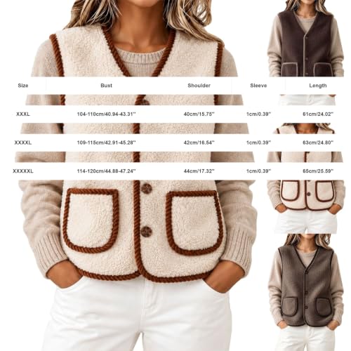 Womens Vest Trendy Fuzzy Sherpa Fleece Jacket Lightweight Sleeveless Jackets Brown 4XL - image 4