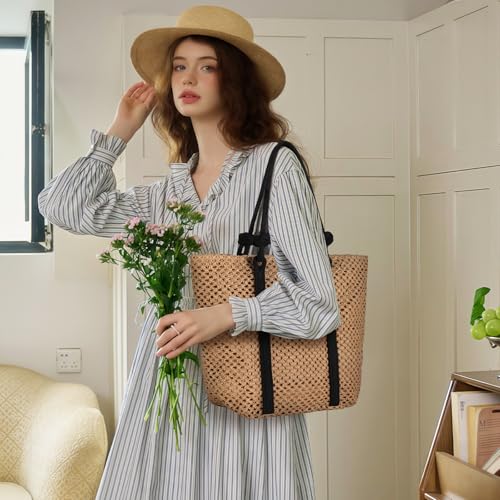 Straw Bags For Women, Crochet Beach Bag Large Woven Shoulder Purse Handbag, Beach Tote Straw Bag for Summer Vacation 6