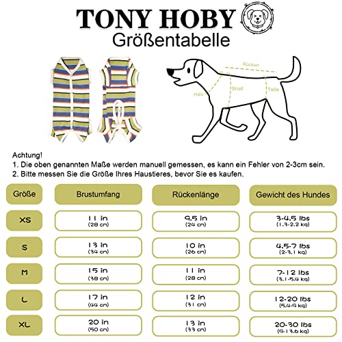 TONY HOBY Hundeschlafanzug, Hunde-Overall, buntes Hundeshirt, Hunde-OP-Behandlungsanzug für kleine und mittelgroße Hunde (blau&weiß - Männlich, S)