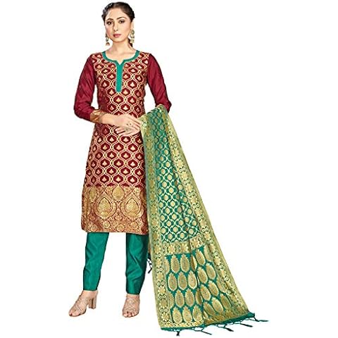 Women's Indian Pakistani Readymade Suit | Banarasi Art Silk Salwar Kameez | Woven Silk Dupatta Stitched Dress Cover