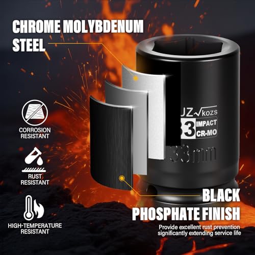 Image of 1 Inch Drive 33mm Deep Metric Impact Socket,CR-MO,6 Point Radius Corner Design,Square Chamfered Opening,Axle Nut Impact Grade Socket for Easy Removal
